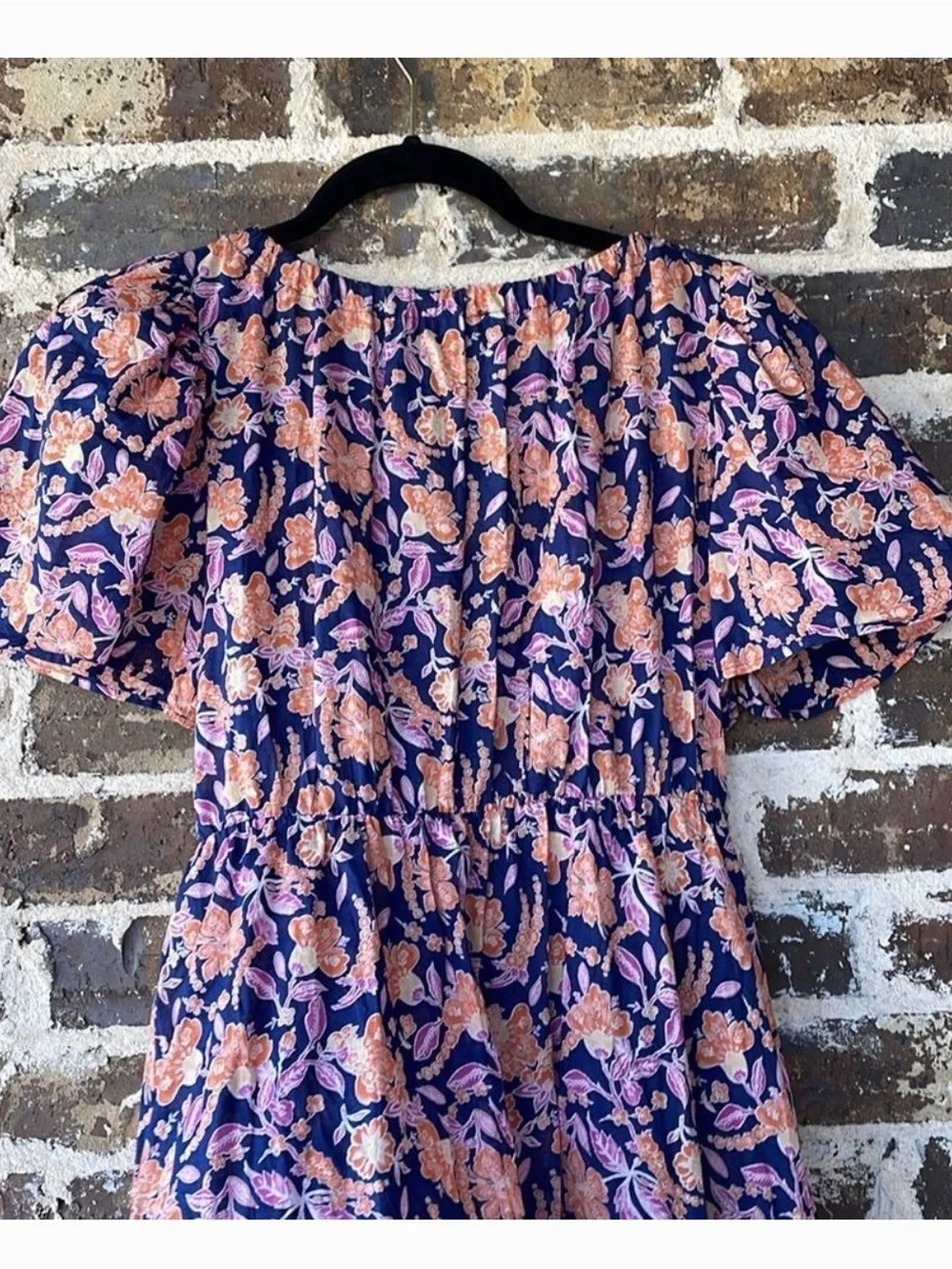 J Crew Organic Cotton Navy Floral Puff-Sleeve Dress